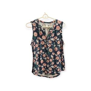 Liz Claiborne Floral Sleeveless Top - Dark Blue and Pink